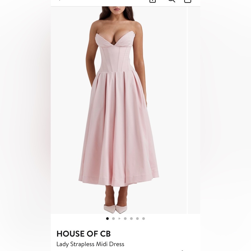 House of CB Lady Strapless Pink A-Line Midi Dress worn once size XS cup A-C